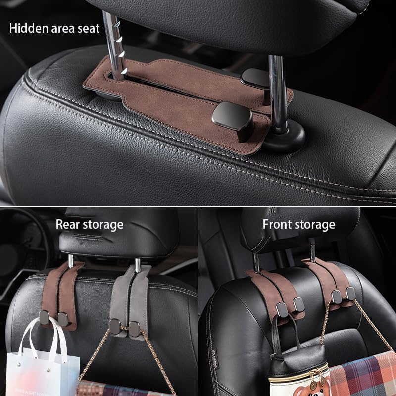 Oveallgo® 2-in-1 Premium Leather Car Headrest Hanger with Metal Hooks (1 Pair)