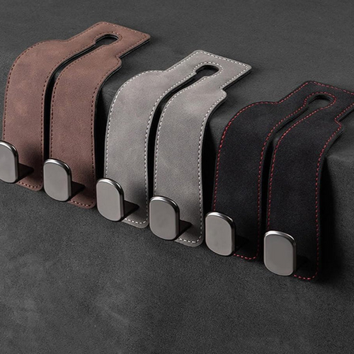 Oveallgo® 2-in-1 Premium Leather Car Headrest Hanger with Metal Hooks (1 Pair)
